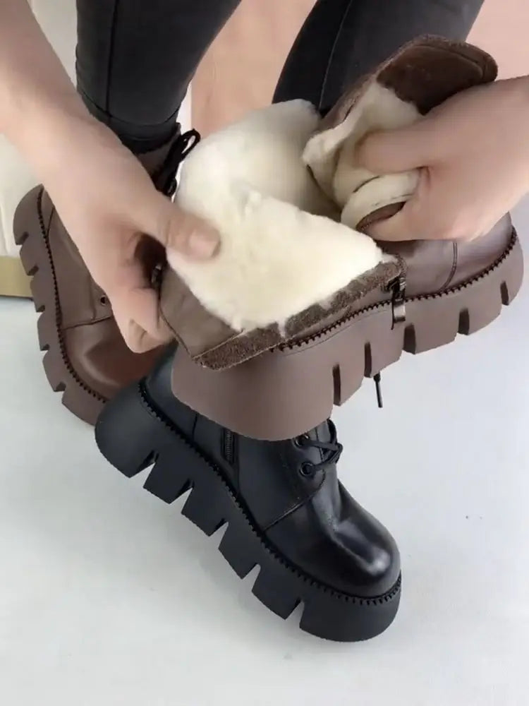 Snow Boots Womens Shoes 2025 New Boots Warm Wool Platform Shoes Thickened Cotton Shoes Cold Winter Round Toe Platform Boots
