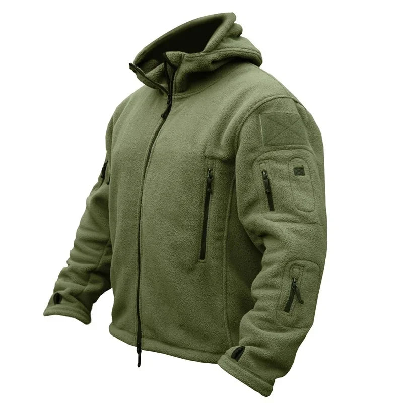 Winter Fleece Jacket Men's Military Tactical Jacket Solid Warm Fleece Coats with Hat Outdoor Sports Combat Hiking Polar Jacket