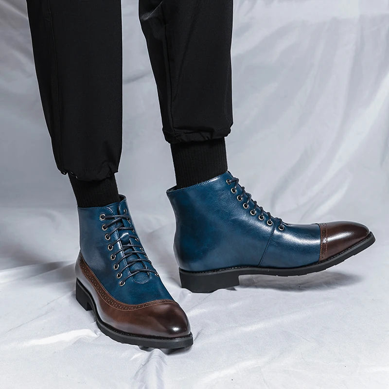 Winter Trend High Top Workwear Shoes Tips Thick Soles for Men's Business Dress Shoes British Style Men's Leather Ankle Boots