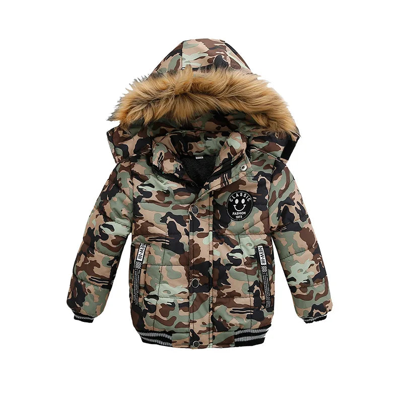 2025 Winter Children Warm Clothing Boys Down Jacket Baby Polyester Fiber Hooded Coat Thicken Outerwear Kids Solid Color Parka