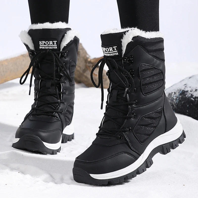 Winter Women Snow Boot High-top Waterproof Ankle Boots Ladies Thick Plus Warm Snow Hiking Boots Outdoor Cotton Shoes Sneakers