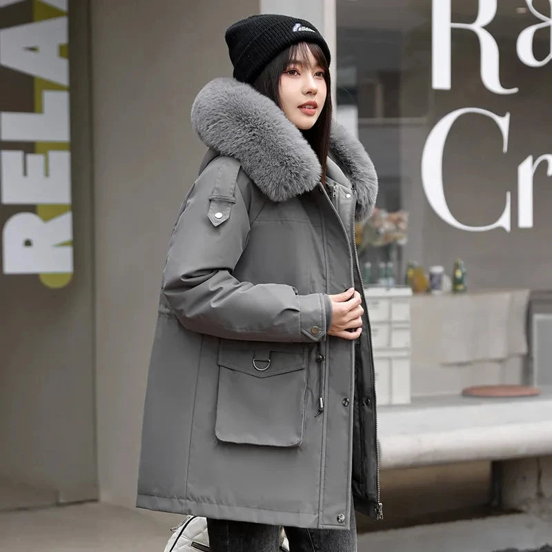 Winter Coat 2024 New Thicken Parker Women's Warm Detachable Inner Down Cotton Jacket Female Loose Warm Hooded Parkas Overcoat