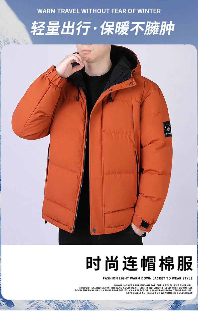 Fashion Trend with Hood Parkas for Men Quality Comfortable Thicken Warm Outerwear Solid Color Windproof Male Clothes Winter New
