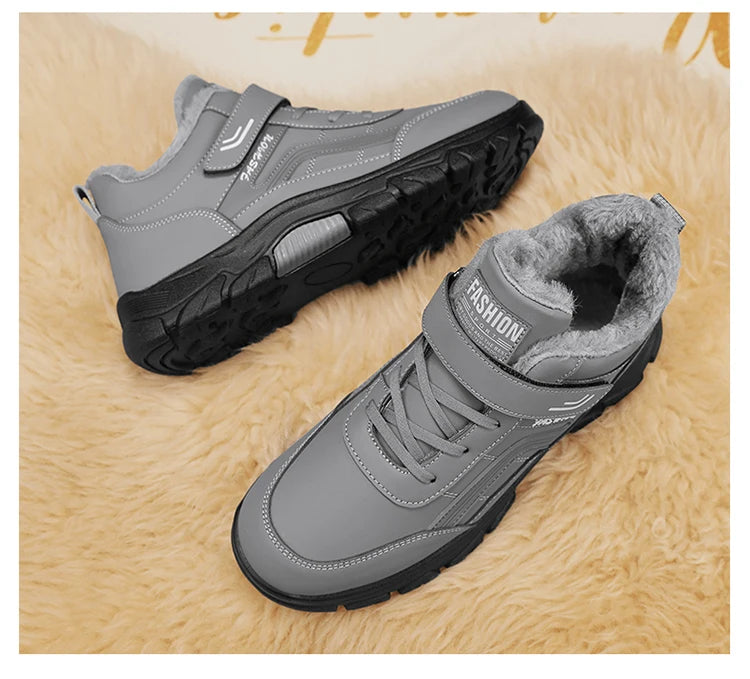 Winter Boots for Men New Waterproof PU Leather Warm Snow Ankle Boots Outdoor Warm Plush Non-slip Work High-top Casual Shoes