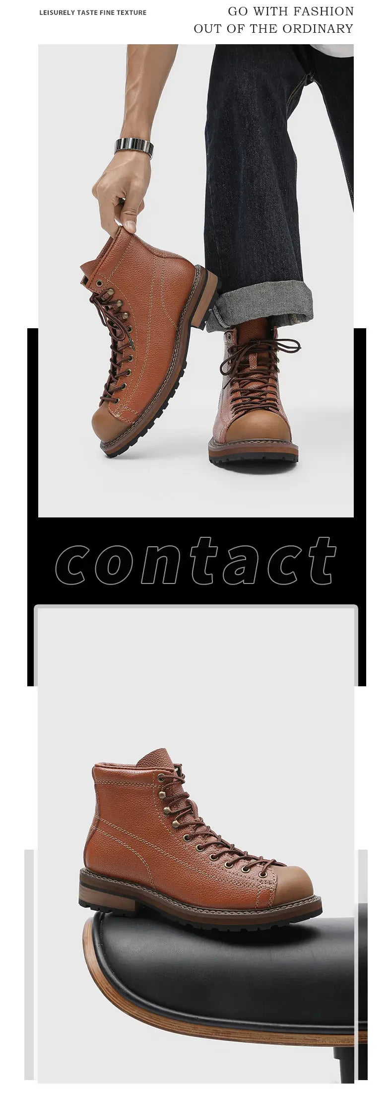 Men Leather Boots Vintage Work High Top Men's Shoes British Style Men's Leather Boots Spring Non Slip Lace Up Platform Shoes Man