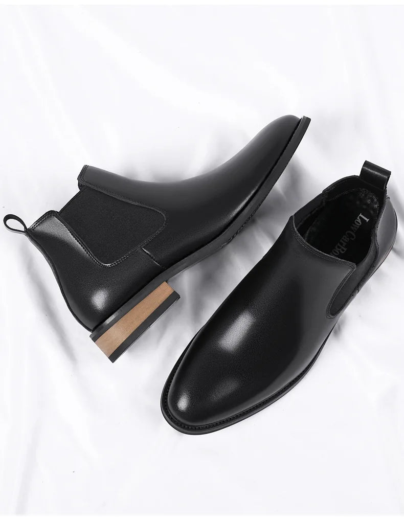 Winter New Men's Boots Genuine Leather Luxury Chelsea Boots Hidden Heels 6CM Height Increasing Shoes Man Outdoor Keep Warm Boots