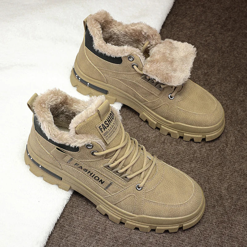 Men's plus size warm and velvet work boots soft-sole anti-slip high-top boots winter fashion youth comfort outdoor cotton boots