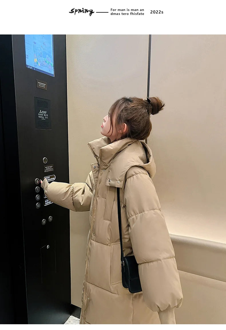 Vielleicht 2025 Korean Jacket Women Winter X-long Parkas Solid Hooded Thicken Warm Female Snow Wear Coat Padded Loose Clothes