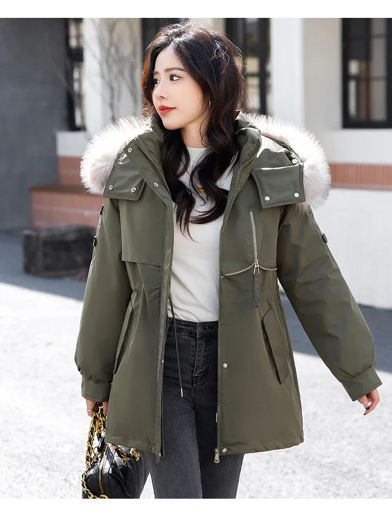 CJFHJE Parkas Winter Jackets Women Chaquetas Para Mujeres Waist Big Fur Collar Warm Down Jacket Outdoor Coat Abrigos De Plumas