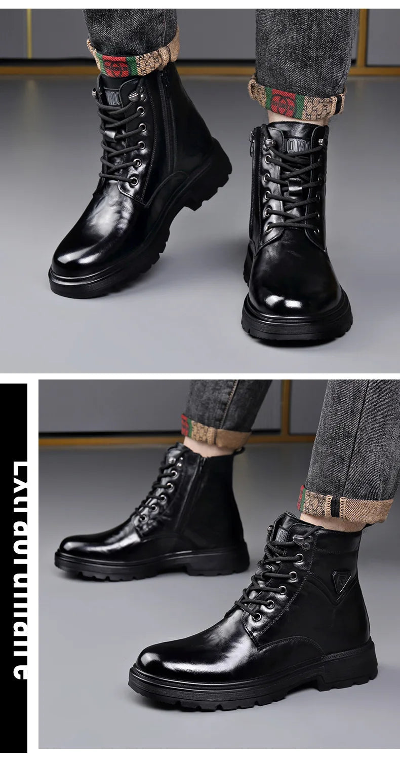 Autumn Winter Side Zipper Genuine Leather Boots for Men Fashion Casual Warm Cotton Work Shoes Man New Designer Ankle Boots Male