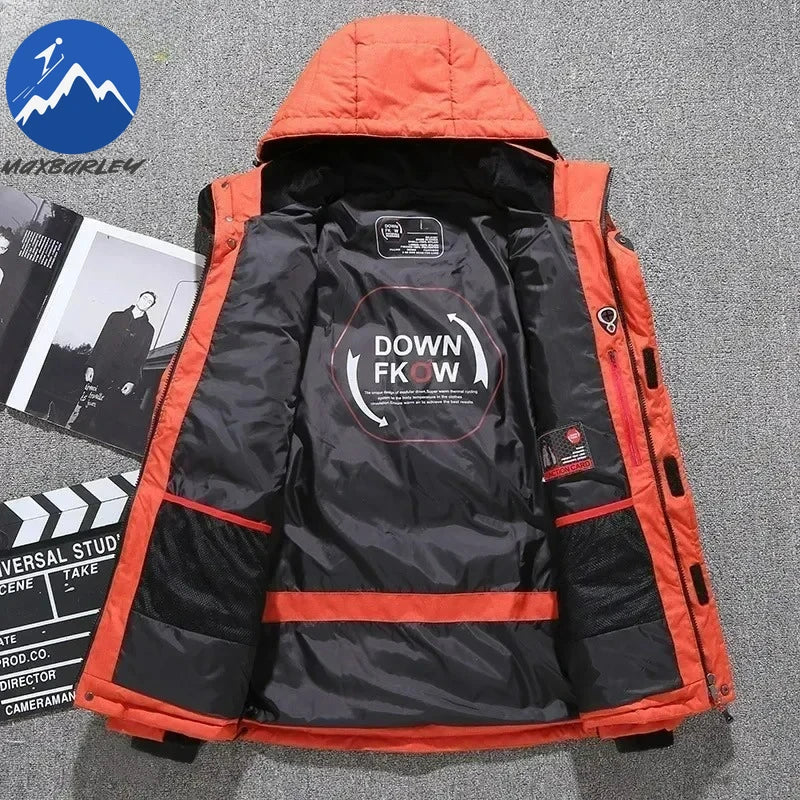 -20 Degree Winter Men White Duck Down Jacket Thick Warm Snow Coat Male Hood Windbreaker Down Parkas Outerwear Sportswear Puffer