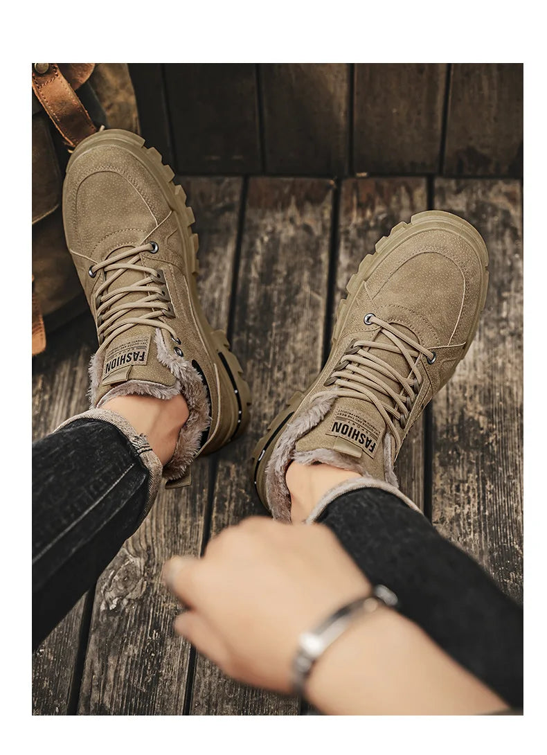 Winter Sneakers Men's New Warm Cotton Boots with Thick Soles Versatile Snow Anti Slip Outdoor Leisure Hiking Cotton Shoes Botas