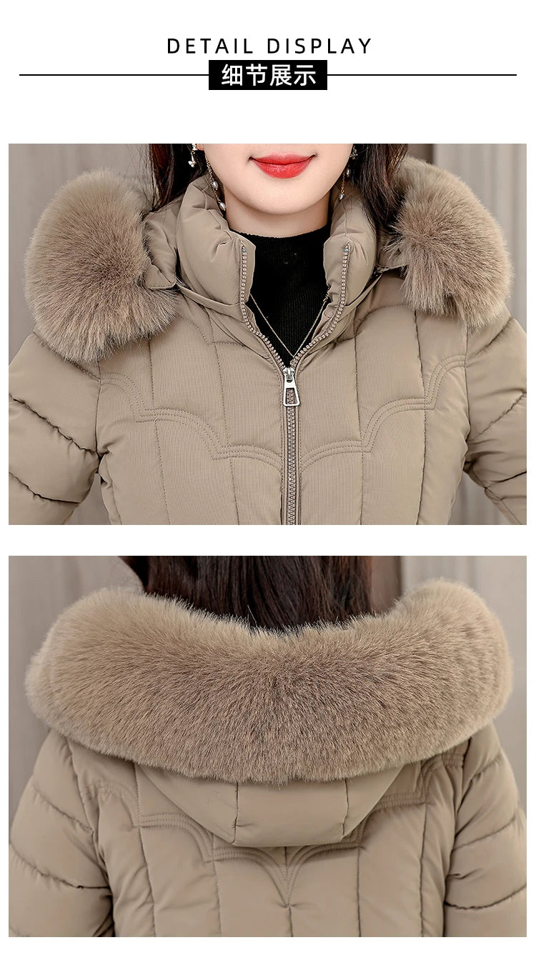 Winter 2025 New Down Jacket Women Parkas Fashion High-Quality Warm Cotton Padded Coat Ladies Short Overcoat Hooded Overwear Tops