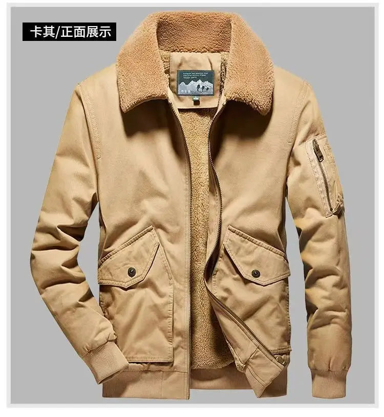 Winter Men's Cargo Jacket Men High-quality Lamb Cashmere Jackets Thickened Warm Coat Fashion Casual Jackets Men Fleece Clothing