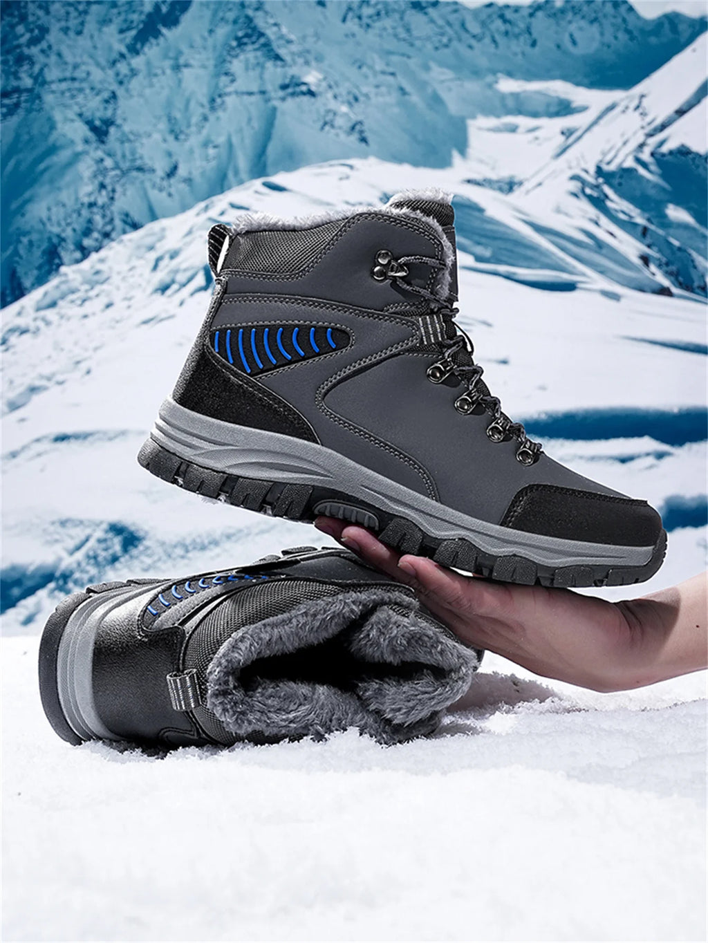 Mens Winter Snow Boots Durable Slip-resistant Windproof High-Top Sneakers Warm Comfortable Casual Shoes for Outdoor Activities