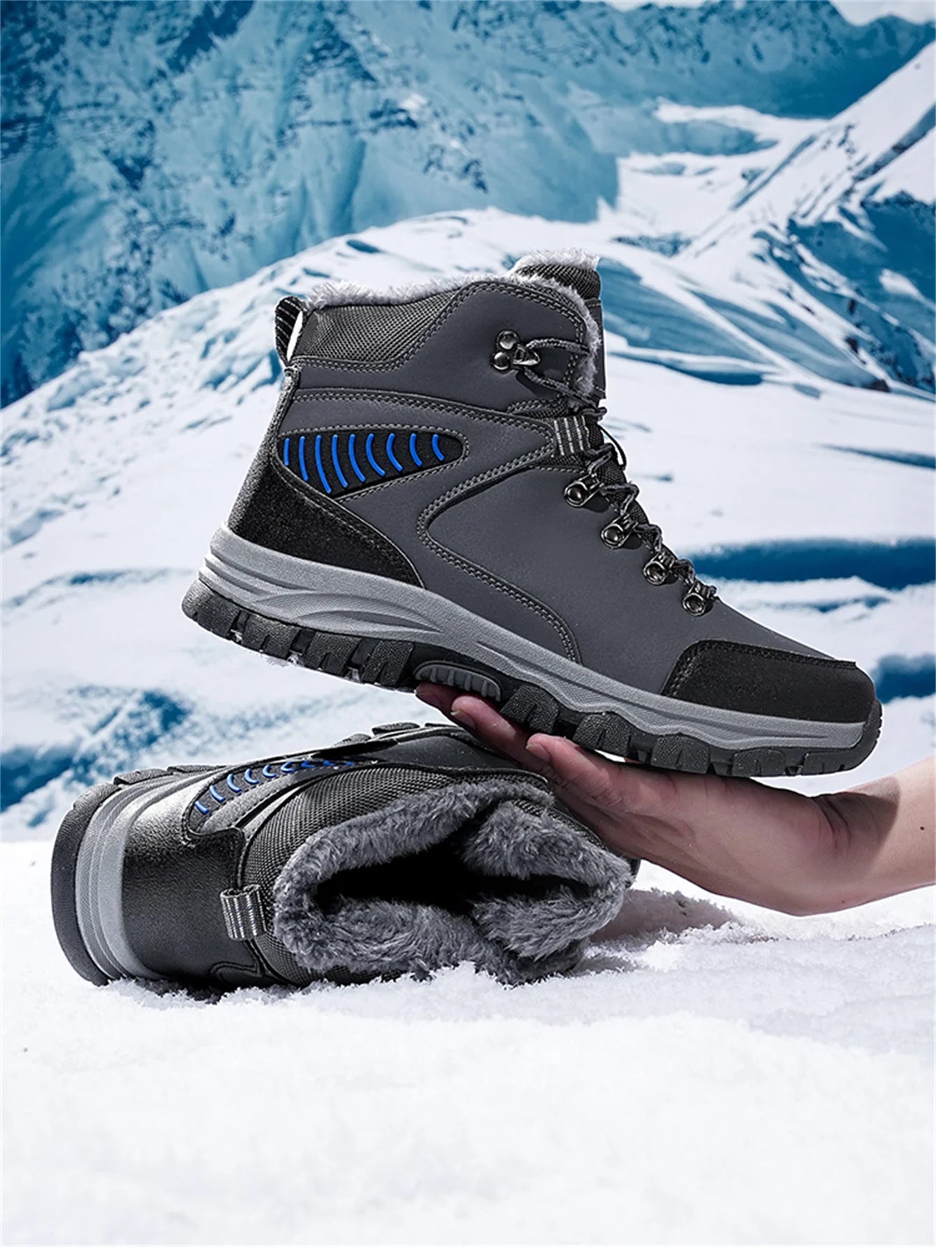 Mens Winter Snow Boots Durable Slip-resistant Windproof High-Top Sneakers Warm Comfortable Casual Shoes for Outdoor Activities