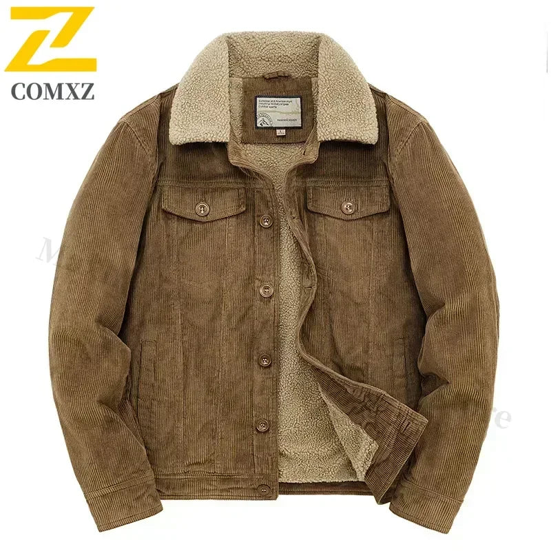 Male Cotton Jackets Padded Warm Loose Parka Coat Corduroy Short Jacket Man Solid Fur Collar Windbreaker Winter Men Fleece Jacket