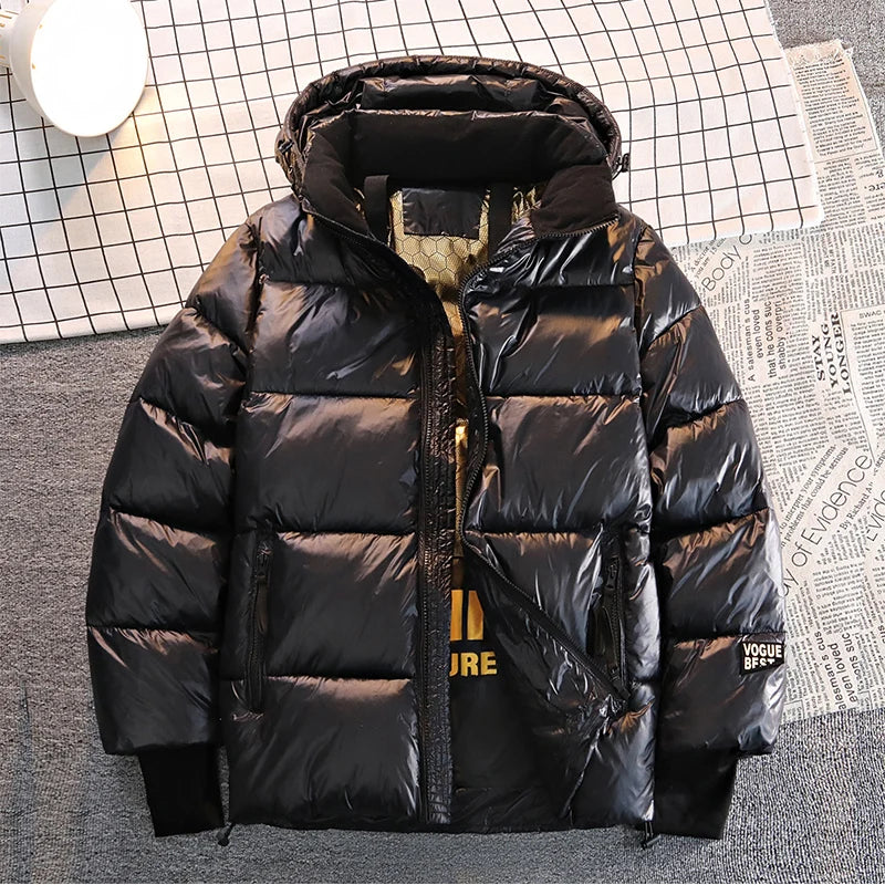 Winter Warm Jacket Men's Trendy Brand Black Gold Bright Waterproof Warm Parka Short Casual Down Cotton Padded Coat man padded