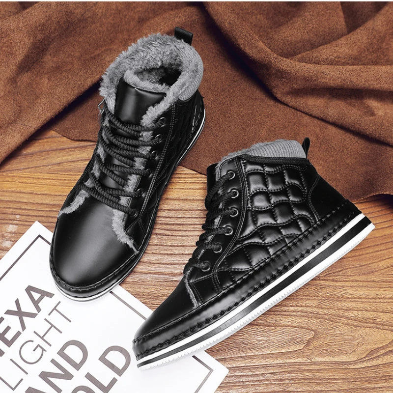 Winter New Shoes for Men Fur Boots High Tops Leather Warm Plush Casual Shoes Outdoor Snow Boots