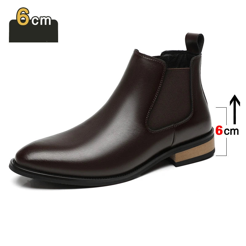 Winter New Men's Boots Genuine Leather Luxury Chelsea Boots Hidden Heels 6CM Height Increasing Shoes Man Outdoor Keep Warm Boots