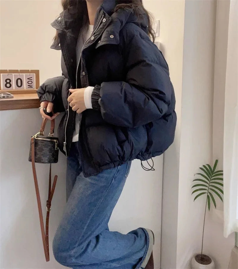 Women Korean Cotton Parkas Hooded Winter Oversize Coat Thick Warm Loose Puffer Jacket Female Solid Fashion Zipper Outwear