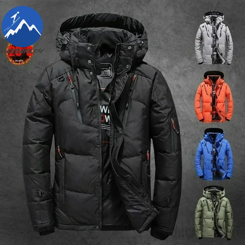 -20 Degree Winter Men White Duck Down Jacket Thick Warm Snow Coat Male Hood Windbreaker Down Parkas Outerwear Sportswear Puffer