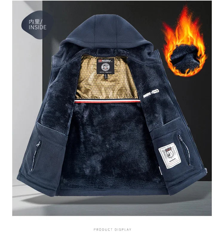Mens Retro Fleece Clothing Coat Autumn Winter Fashion Graphenewarm Hooded Jacket Jogger Hiking Sports With Thick Cardigan Jacket