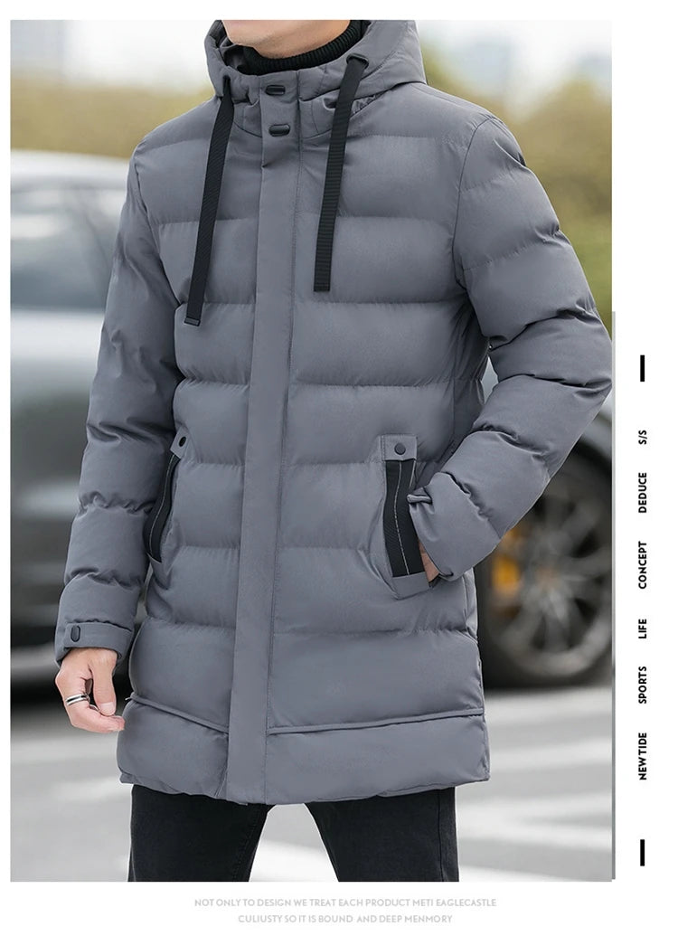 Winter Jackets Men Hooded Casual Long Down Jackets Thicker Warm Parkas New Male Outwear Winter Coats Slim Fit Jackets Size 4XL