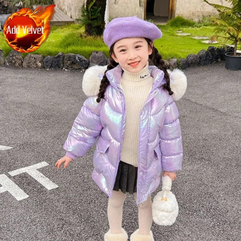 Winter Girls Down Jacket with Faux Fur Lining - Thermal Insulation Windproof Stain Resistant Coat for Medium To Large Kids