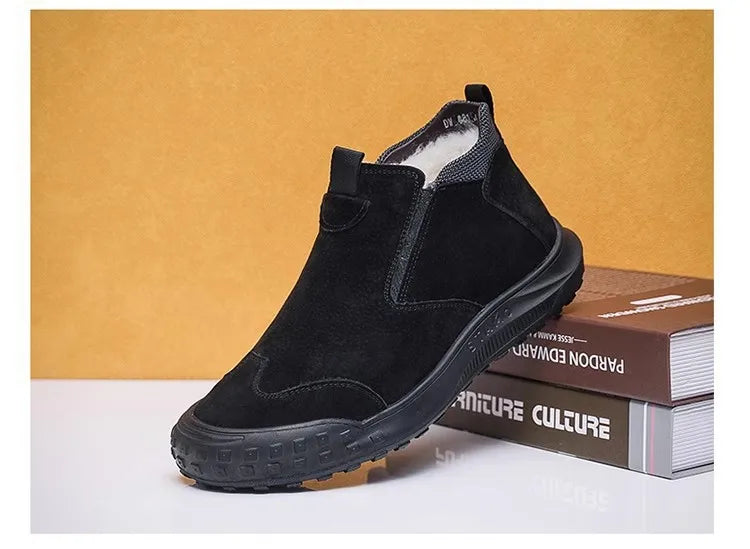 Winter Suede Snow Boots, Velvet Anti-slip Outdoor Shoes, Fashionable Warm Shoes, Casual and Comfortable Men's Shoes,Casual Shoes