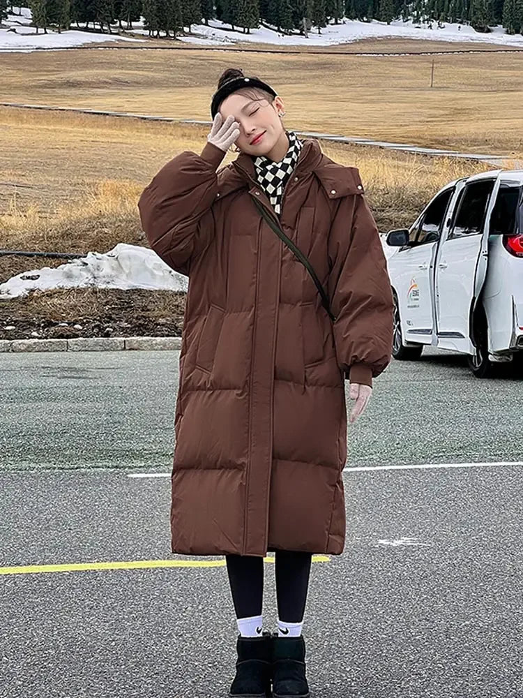 Vielleicht 2025 Korean Jacket Women Winter X-long Parkas Solid Hooded Thicken Warm Female Snow Wear Coat Padded Loose Clothes