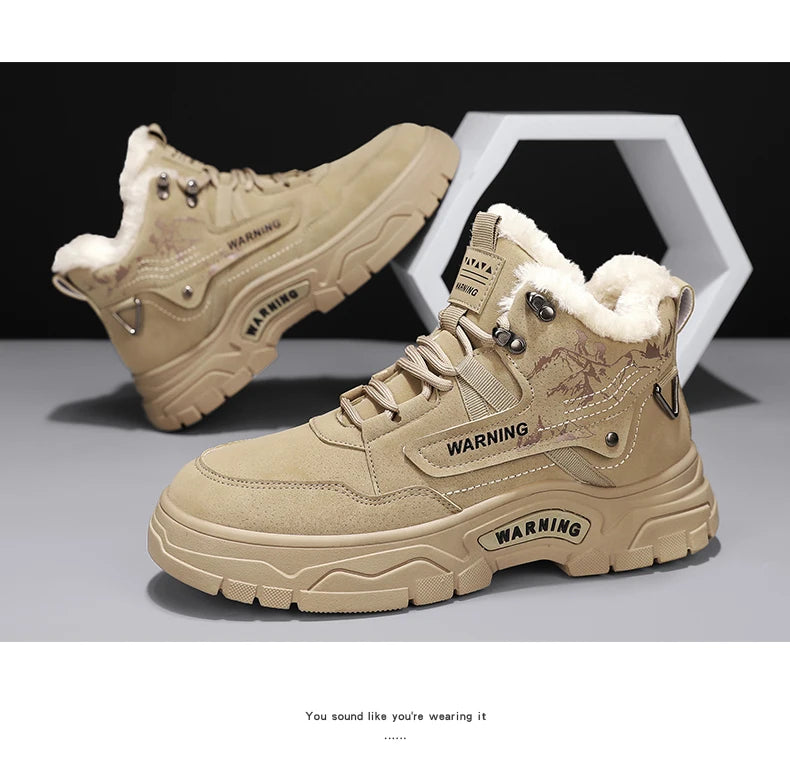 Men's boots winter new warm and velvet cotton boots non-slip comfortable casual boots fashion youth Joker outdoor high-top boots