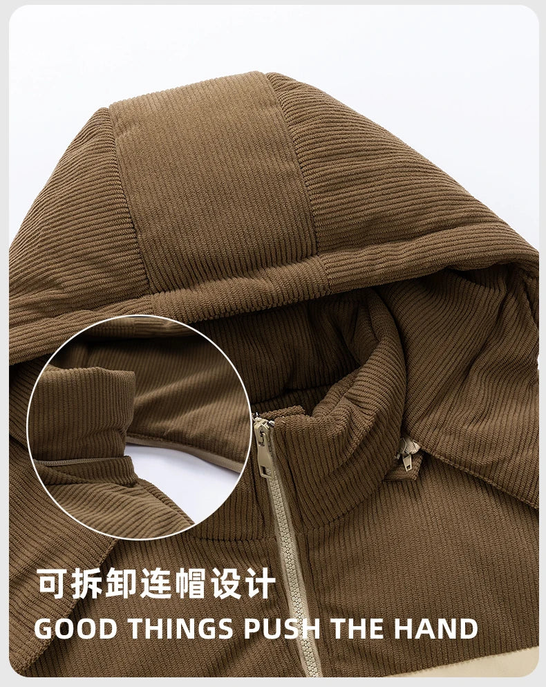 Winter Parka Jacket Men Removable Hood Thicken Keep Warm Cold Weather Windproof Coats Patchwork Cotton Padded Puffer Jacket