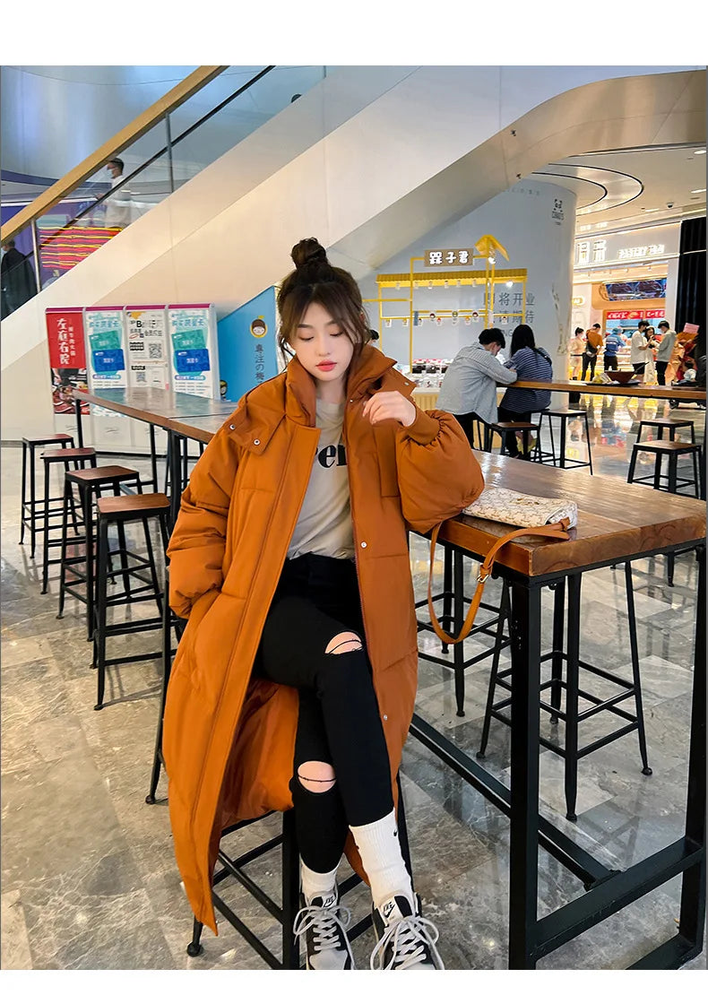 Vielleicht 2025 Korean Jacket Women Winter X-long Parkas Solid Hooded Thicken Warm Female Snow Wear Coat Padded Loose Clothes