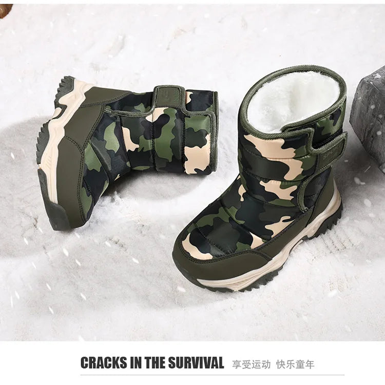 Outdoor Sport Cotton Shoes Child Footwear Fashion Waterproof Kids High Plush Boots Children Winter Boots Boys Girls Snow Boots