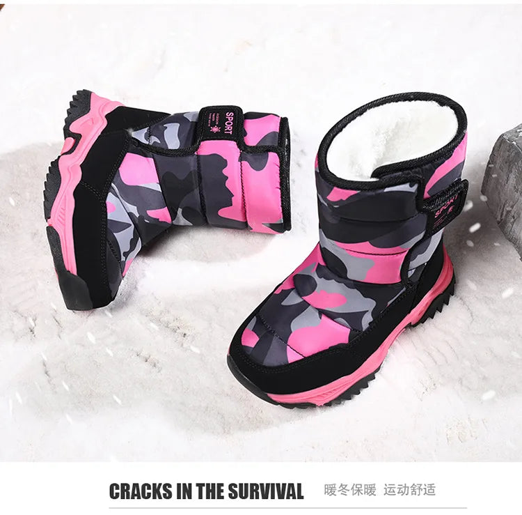 Outdoor Sport Cotton Shoes Child Footwear Fashion Waterproof Kids High Plush Boots Children Winter Boots Boys Girls Snow Boots