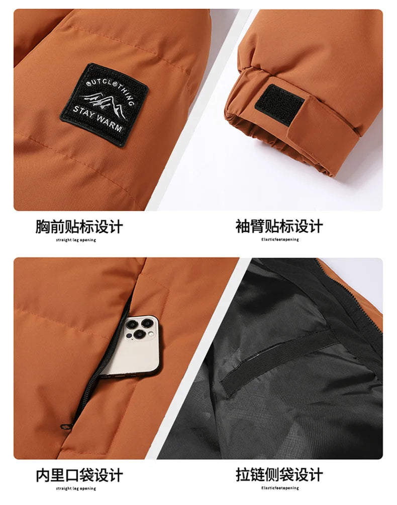 Fashion Trend with Hood Parkas for Men Quality Comfortable Thicken Warm Outerwear Solid Color Windproof Male Clothes Winter New