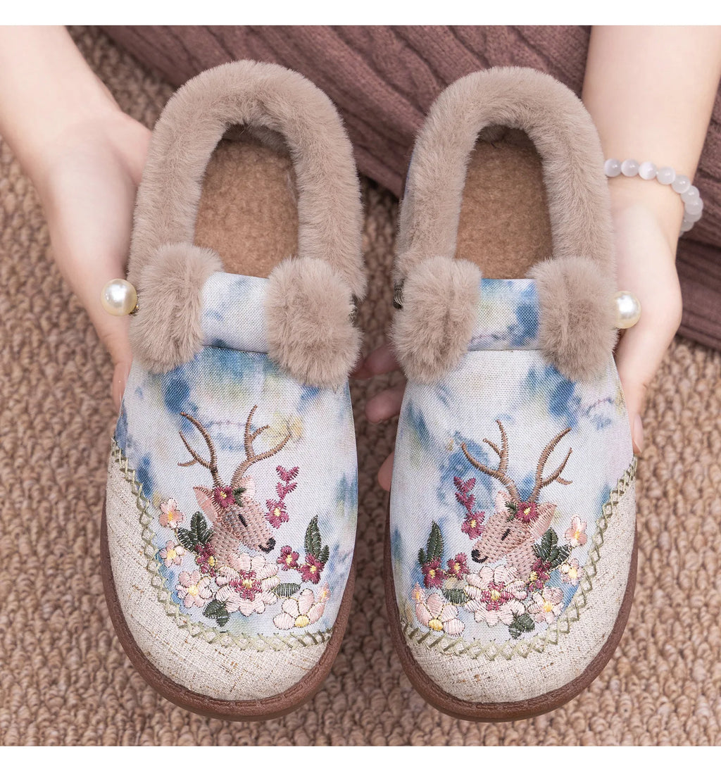 Winter Snow Boots For Women Brand Plus Thick Fur Cotton Shoes Outdoor Warm Footwear Embroidery ladies Ankle Boot Lazy Shoes