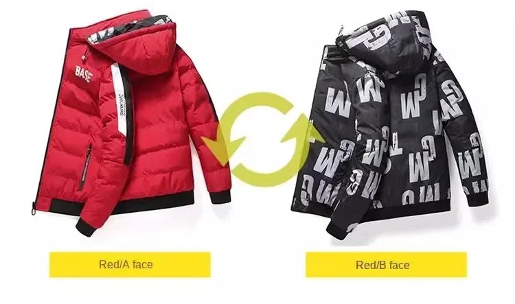 Men Autumn Winter Cotton Jacket Warm Comfortable Padded Thickened Down Jacket 2025 New Double-Sided Clothes Removable Cap M-6XL