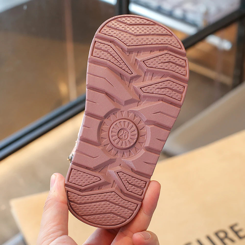 PU Leather Snow Boots For Children Waterproof Thick Warm Girl's Plush Boots Faux Fur Winter Cotton Shoes For Teenager Kids