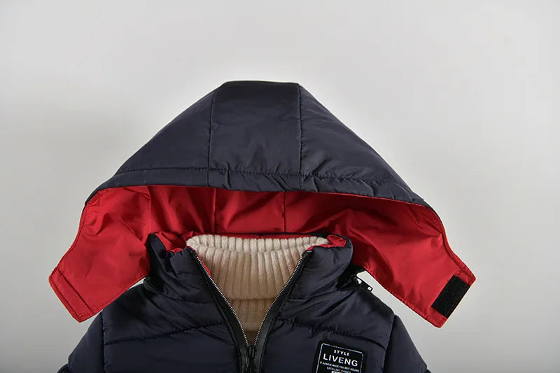 Winter Keep Warm Boys Jacket Letter Printing Fashion Baby Coat Hooded Outerwear Birthday Gift 2 3 4 5 Years Old Kids Clothes