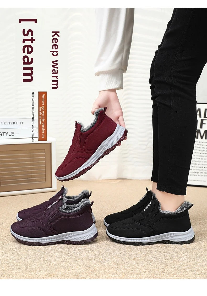 Women's Boots 2025 Winter Shoes For Women Ankle Boots Warm Fur Botas Mujer Waterproof Low Heels Snow Boots Winter Flat Shoes