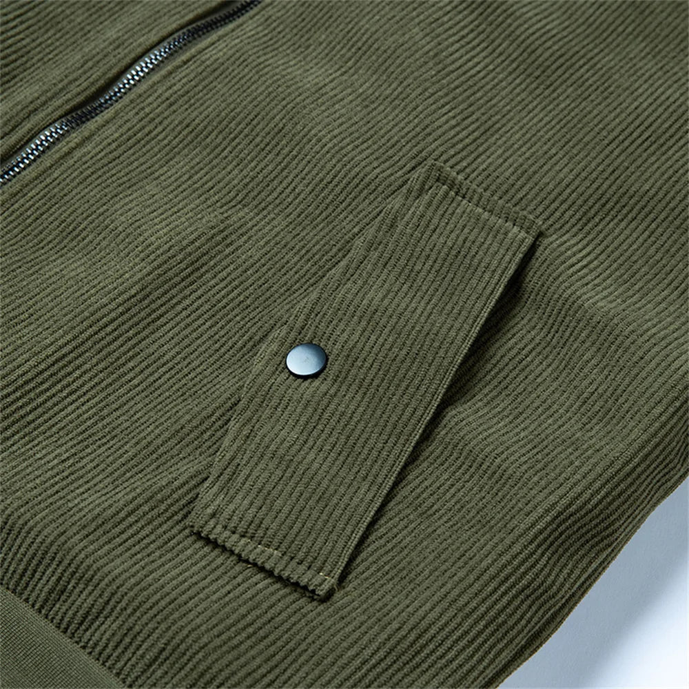 Winter New Arrival: Warm-Weather Corduroy Jacket Men's Fleece-Lined, Thickened Letter-Label Collared Jacket Fashionable Menswear