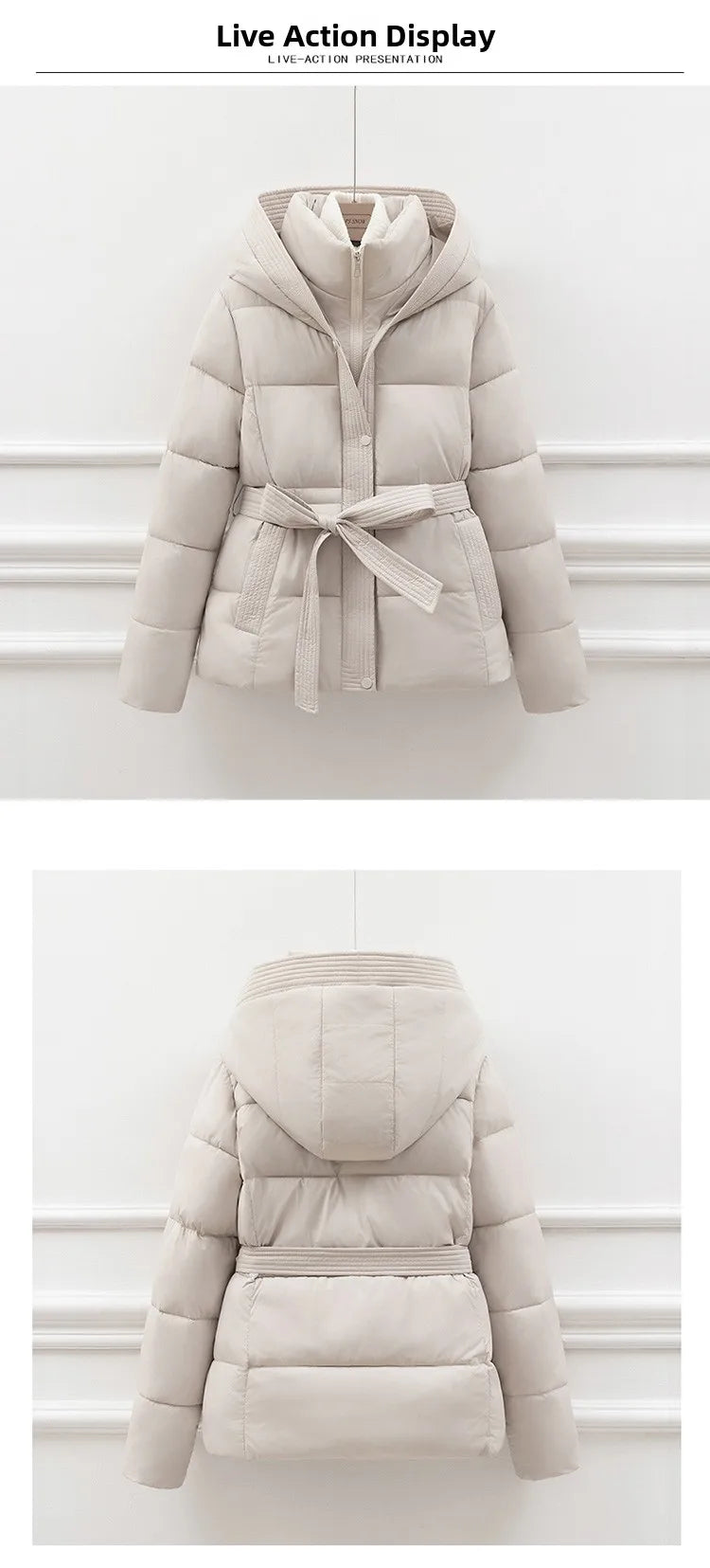 Slimming ort down Cotton Jaet Women's Thiened Winter Coat with Hood Dstring Waist Sli Outerwear for Ladies