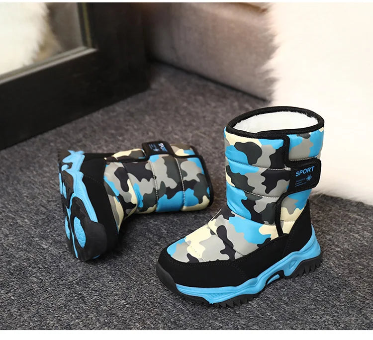Outdoor Sport Cotton Shoes Child Footwear Fashion Waterproof Kids High Plush Boots Children Winter Boots Boys Girls Snow Boots