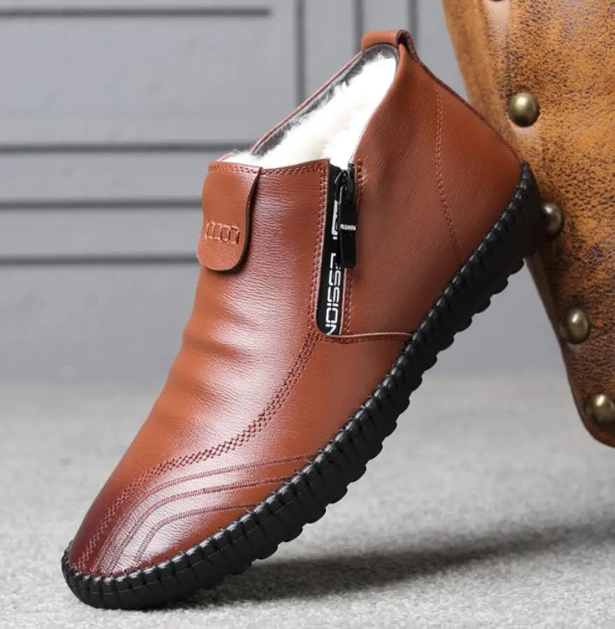 2025 Natural Wool Winter Shoes Men Genuine Leather Warmest Snow Boots Army Homme Walking Botas Hombre Platform Boots