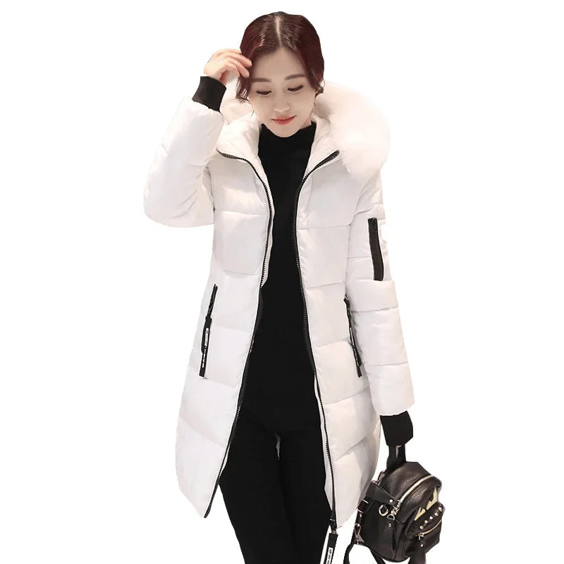 Winter Women Coat Mid-length Parkas Warm Hooded Cotton-padded Jacket Zipper Pockets Slim Thick Puffer Jacket Winter Clothes New