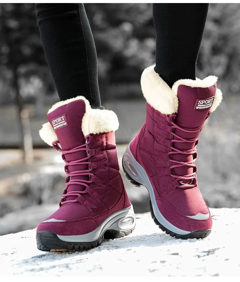 Winter Hiking Boots Shoes for Women Platform Fur Warm Snow Boots Waterproof Slip on Women Comfortable Outdoor Ankle Boots Winter