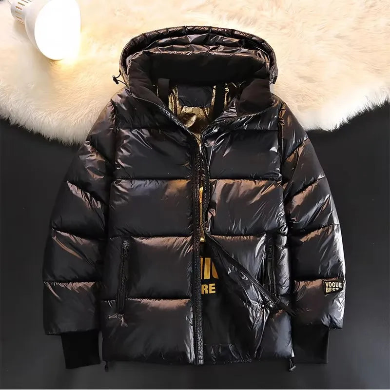 Winter Warm Jacket Men's Trendy Brand Black Gold Bright Waterproof Warm Parka Short Casual Down Cotton Padded Coat man padded