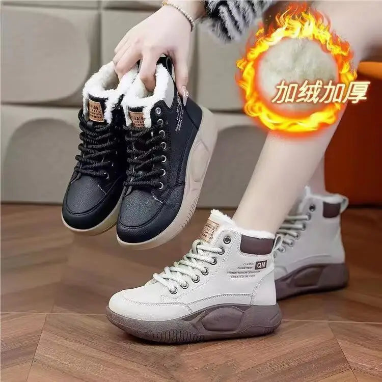 【2025 Winter】Women's High-Top Thermal Sneakers Fashion All-Match Fur Lined Winter Shoes Non-Slip Warm Casual Sports Shoes